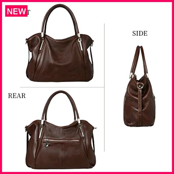 Genuine Leather Tote Bag with Detachable Strap, Multi-Pocket Design - Picture 6 of 8